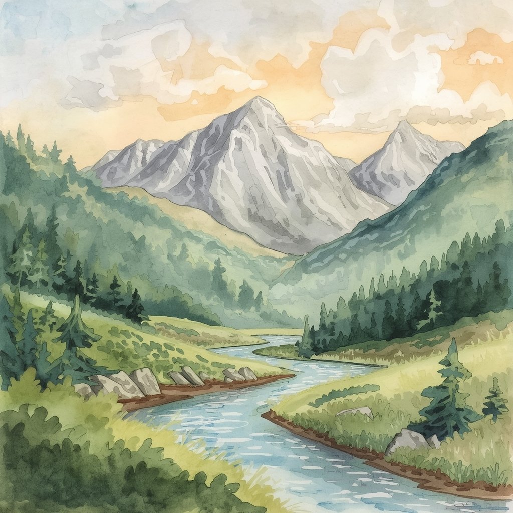 Mountain Watercolor by Student